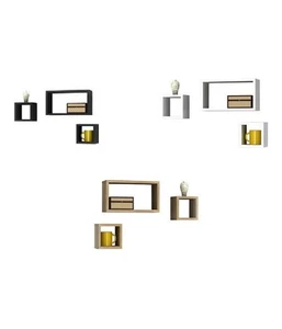 Set 3 Mensole Cubi A Parete In Legno Mdf Scaffale Libreria Mensola Vari Colori - Foto 1 di 7