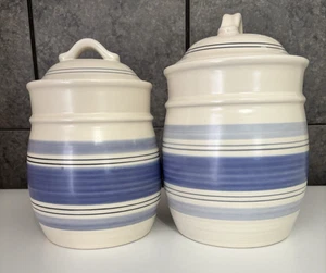 Pfaltzgraff Rio Stoneware Canister 2 piece set w/seals Blue Stripe - Picture 1 of 9