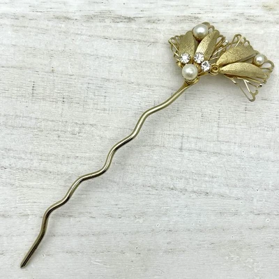 Винтажная золотистая заколка для волос с цветочным узором для невесты шарнирные филигранные стразы - Изображение 1 из 4
