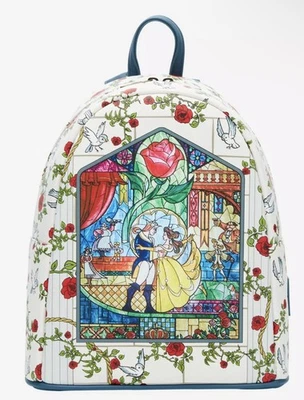 Mini mochila Disney Loungefly Beauty And The Beast vitral nova com etiquetas - Imagem 1 de 4