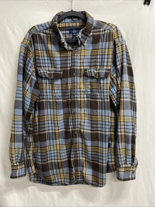 Franela a cuadros con botones manga larga de algodón amarillo azul George para hombre talla XL - Imagen 1 de 15