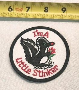 Vintage 70s I'M A LITTLE STINKER Patch 3" Round Sew On Jacket Hat Shirt Retro - Picture 1 of 2