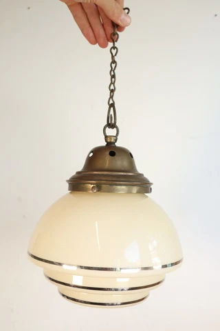 Antique Opaline Pendant Light Art Deco Stepped Milk Glass Brass Fitting Stunning Cover