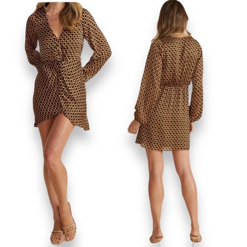 VALENTINO Abito rosa visone WMNS XS marrone floreale Valentina nodo twist avvolgente davanti mini REVOLVE