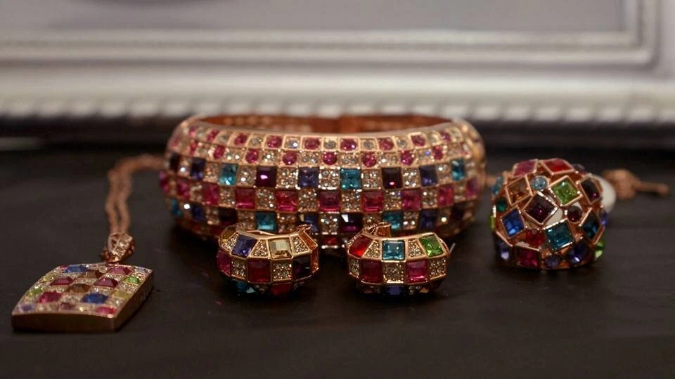 Elegant Colourful Swarovski Crystal  Element Rose Gold  Statement  Jewellery Set - Image 1 of 4