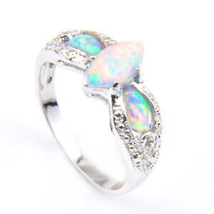 Newest Arrival Eye Cut Ocean Blue Fire Opal Gemstone SIlver Rings size 9 Jewlery