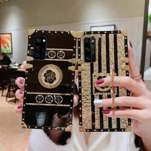 For Samsung S25 Ultra S24 S23 9 Note20 10 Glitter Bling Gold Flower Case w/Ring - Picture 1 of 13