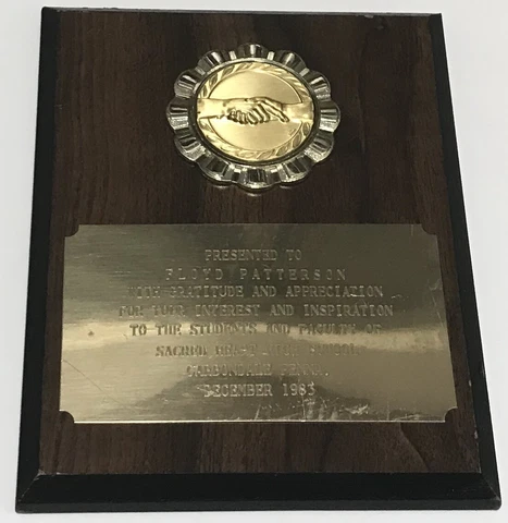 ORIGINAL FLOYD PATTERSON PLAQUE AWARD SACRED HEART HIGH SCHOOL CARBONDALE, PA Cover