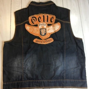 VINTAGE PELLE PELLE "BORN TO REBEL" MENS DENIM LINED VEST 4XL - Picture 1 of 9