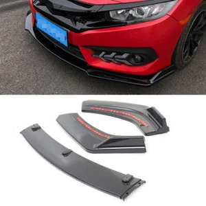 3x Carbon Fiber New Front JDM Bumper Cover Lip Spoiler Set For Honda Civic 16-18 - Picture 1 of 12