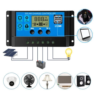 10A-30A PWM Solar Laderegler Solar Panel Controller Regulator 12V/24V Mit USB - Bild 1 von 4