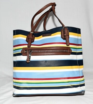 Dana Buchman Multi Color Striped Double Straps Large Carry All Tote Bag - Image 1 of 4
