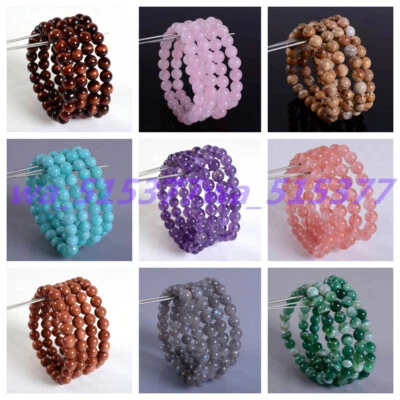 Wholesale 4Pcs 6/8/10mm Natural Multicolor Crystal Gems Stretchy Bracelet 7.5 In - Image 1 of 4