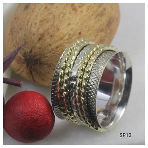 Anillo giratorio boho pesado de plata 925 de oro ancho con anillos giratorios de meditación de plata - Imagen 1 de 9