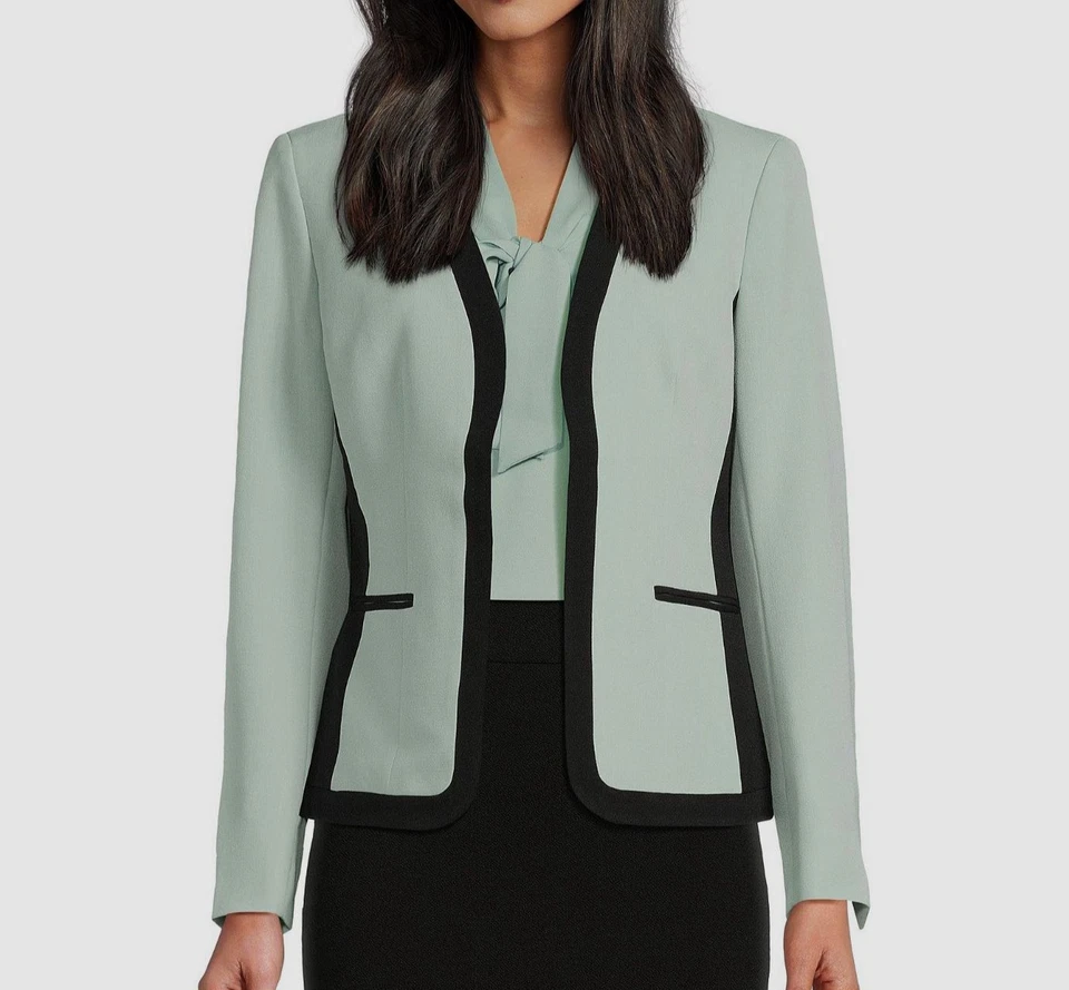 Jaqueta Blazer Kasper Feminina Verde Crepe Frente Aberta Sem Gola Tamanho 12 - Imagem 1 de 1