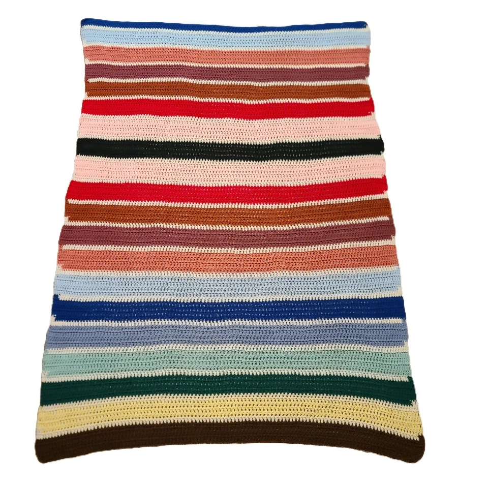 Cobertor longo vintage afegão de malha listrado feito à mão 48x64 multicolorido - Imagem 1 de 4
