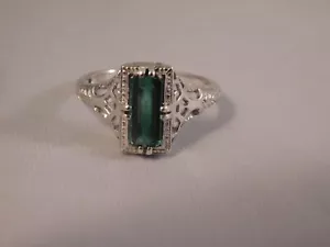 1,10 Karat smaragdgrüner Turmalinbaguettenring 1920er Stil Sterlingsilber - Bild 1 von 8