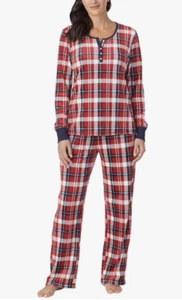 Nautica Women's Red Plaid Long Sleeve Jogger 2PC Pajama Set Size SMALL - Picture 1 of 5