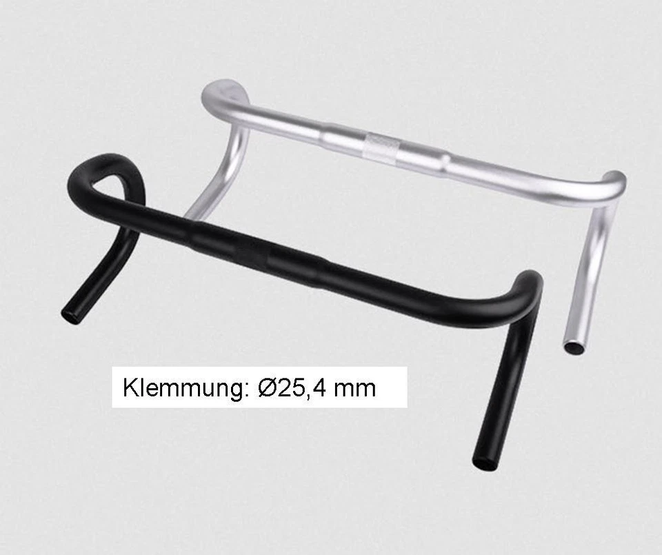 Ergo Alu Rennrad Lenker Road race Lenker 420mm 25,4 mm Schwarz Silber 302g - Bild 1 von 4