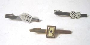 Tie Bar Clasp Clip Lot of 3 Gold and Silver Chrome Tone Vintage GAMBLING THEMED  - Picture 1 of 9