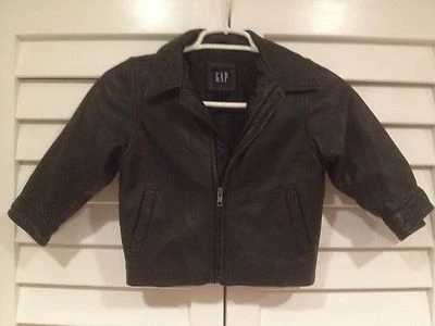 Gap Kids Boys XXS Faux Leather BLACK Bomber Aviator Motorcycle Jacket - Image 1 of 4