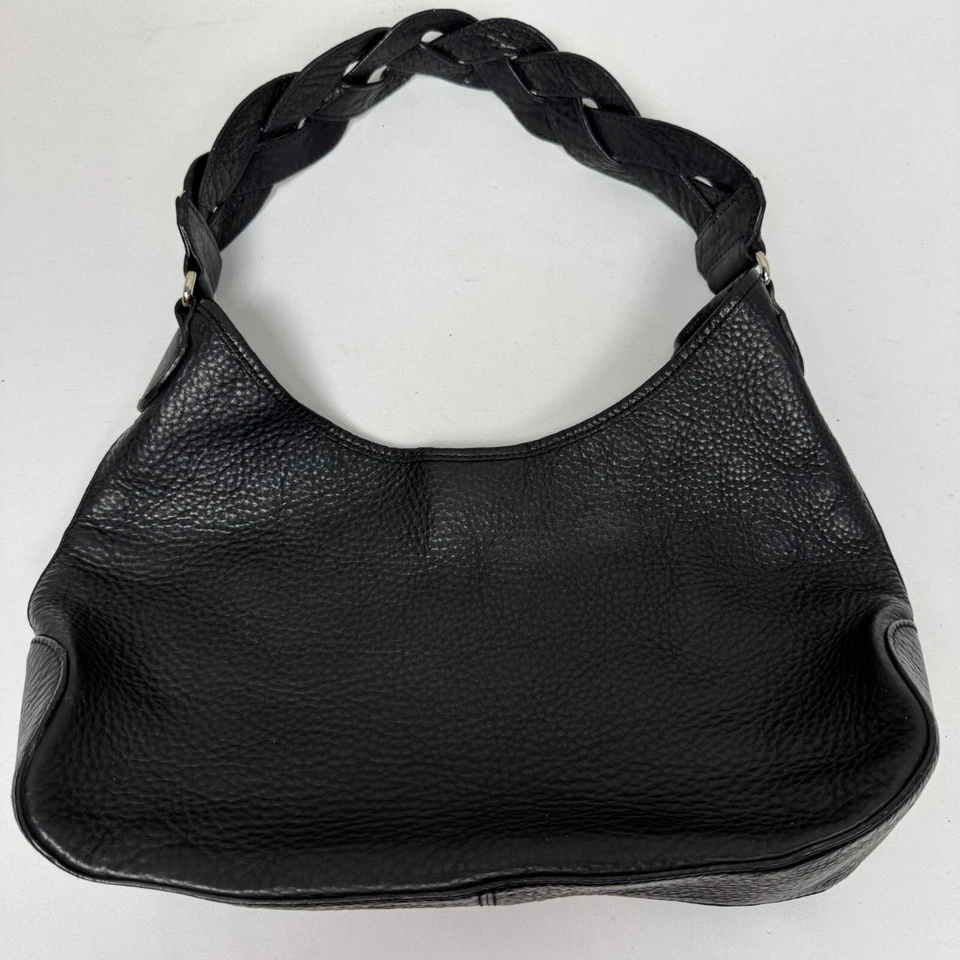 Talbots Black Leather Braided Strap Shoulder Bag Zip Closure & Inner Pocket - Image 1 of 4