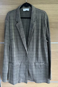 Asos Tall Size 20 Jersey Slouchy Suit Jacket Blazer Khaki Sage Check Bnwt BH1 - Picture 1 of 10