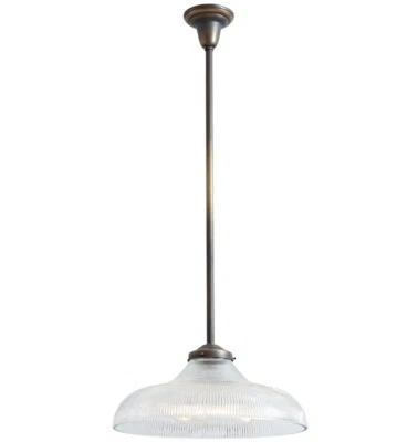 Rejuvenation  NEW PENDANT LIGHT WITH VINTAGE HOLOPHANE SHADE & 3 SOCKET CLUSTER - Image 1 of 4