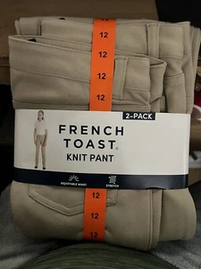 Girls Size 12 Khaki 2-Pack Knit Pants Adjustable Waist & Stretch Fabric - Picture 1 of 2