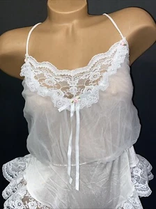 Vintage Teddy Tosca of California Teddy weiß Nylon Rüschen Rüschen Girly Spitze 23B - Bild 1 von 14