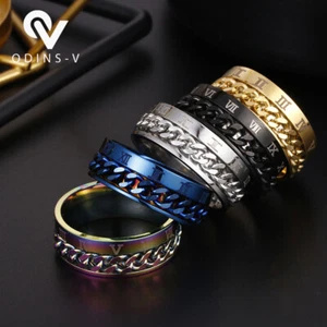 MENS RINGS TITANIUM STAINLESS STEEL SPIN CHAIN BAND SILvER WEDDING CELTIC WOMEN - Picture 1 of 14