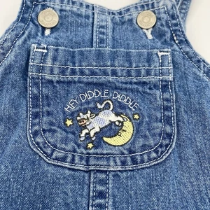 Vintage Carters Denim Shortalls 3-6m Hey Diddle Diddle Nursery Rhyme Outfit - Picture 1 of 14