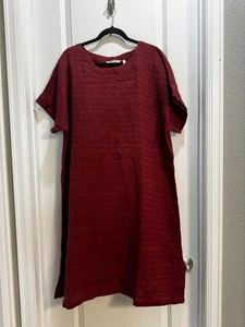 Soft Surroundings Burgundy Linen Dress XLTall Cap Sleeves Round Neck Slit Lined - Picture 1 of 8