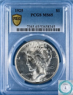1925 Peace Dollar PCGS MS65 - Attractive & Brilliant Cartwheel Frost! - Image 1 of 4