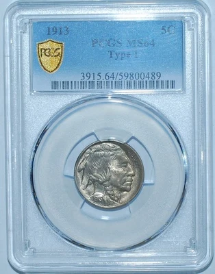 1913 PCGS MS64 T1 tipo 1 Buffalo Nickel Foto 1 de 2