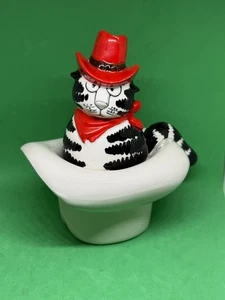Caja de baratijas sombrero vaquero gato Klibán vintage - Imagen 1 de 6