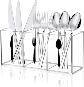 Acrylic Cutlery Storage Organizer Bin Clear Acrylic Silverware Caddy Utensil Hol - Picture 1 of 12