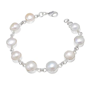 MOP Madreperla Piedras Preciosas 925 Plata Esterlina Joyería Cadena Pulsera Unisex - Imagen 1 de 5