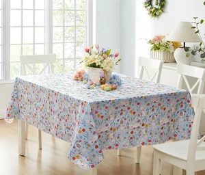 Blue Easter Cotton Tail Bunny Party 60 x 84 inch Rectangle Vinyl Tablecloth w... - Picture 1 of 9