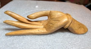 Vintage Indonesian Bali Wood Carved Hand Jewelry Display For Dresser 7"  - Picture 1 of 12