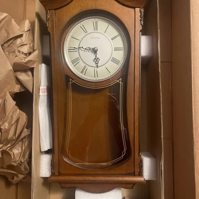 NIB Beautiful Bulova Chime WITH Pendulum Wall Clock C3542  3-Choice Chime LOVELY - Image 1 of 4
