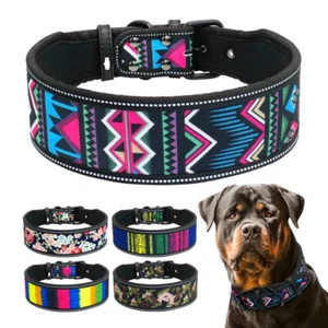 Reflective Dog Collar Medium Large Adjustable Soft Padded 4/5cm Wide Rottweiler - Picture 1 of 17