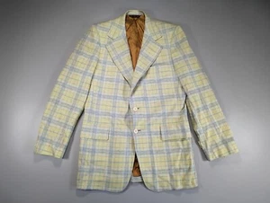Vintage Men's 41 X-Long Blazer Suit Coat Yellow Blue Plaid English Mod 70s - Picture 1 of 18