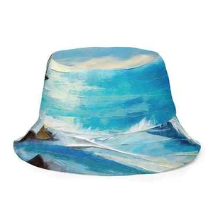 Reversible Bucket Hat Blue Ocean Print - Picture 1 of 10