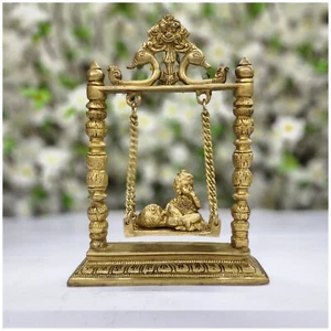 Baby Krishna auf Schaukel Messing Lord Krishna Statue schwingen kleines Krishna Idol Geschenk - Bild 1 von 5