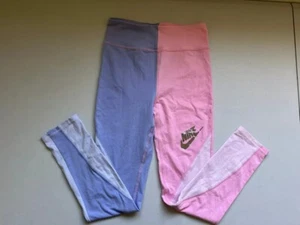 Nike Mid Rise Colorblock Activewear Leggings Pink Blue Size L Kids Girls - Picture 1 of 5