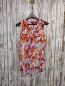 a.n.a 2-Pocket Sleeveless Henley Popover Tank Top Women's Medium Orange Abstract - Picture 1 of 7