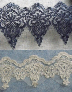 4y Wedding bridal embroidered corded lace eyelash veil trimming Black Ivory zhq9 - Picture 1 of 5