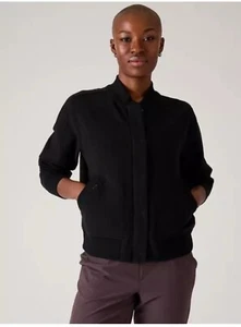 Athleta SP Small Petite Retroplush Bomber Jacket Black NEW! #848964 - Picture 1 of 4