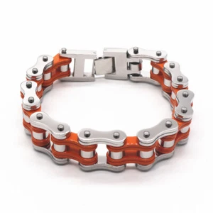 Heavy Sturdy Mens Bracelets,Orange Biker Bicycle Motorcycle Chain Link Bracelets - Picture 1 of 16